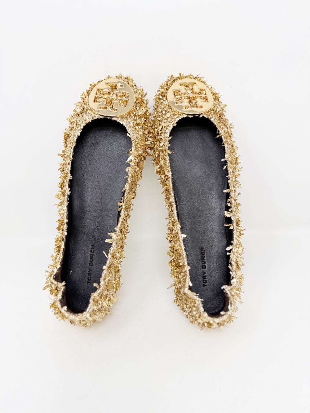 New Tory Burch Minnie Travel Ballet Flats In Gold Confetti Sz 8.5 - Picture 11 of 13